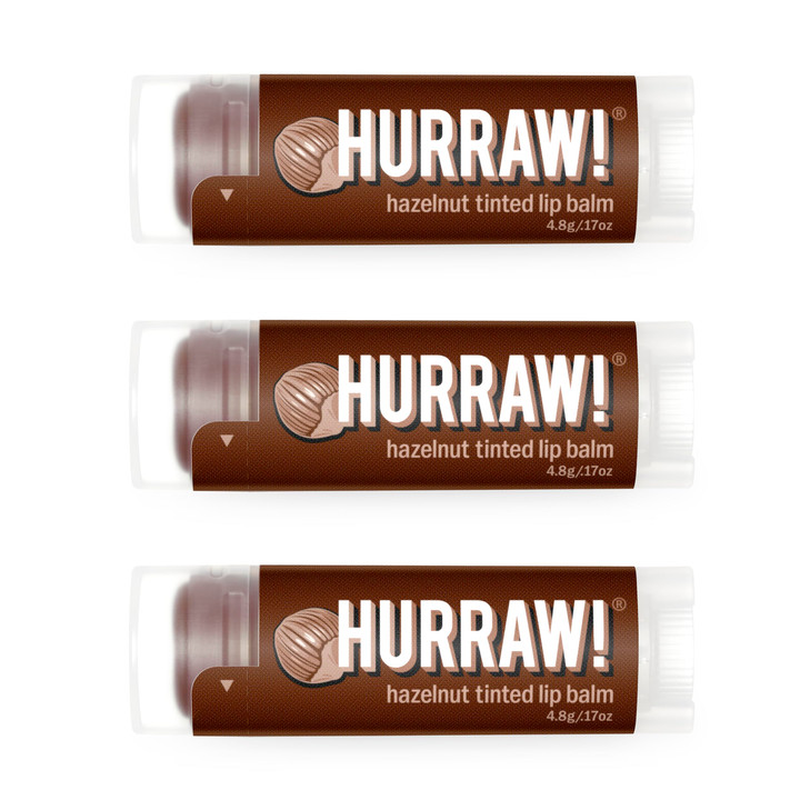 Hurraw Hazelnut Tinted Lip Balm 3 Pack Sheer Brown Tint Organic Certified Vegan Cruelty And Gluten Free. Bee Shea Soy And Palm Free.