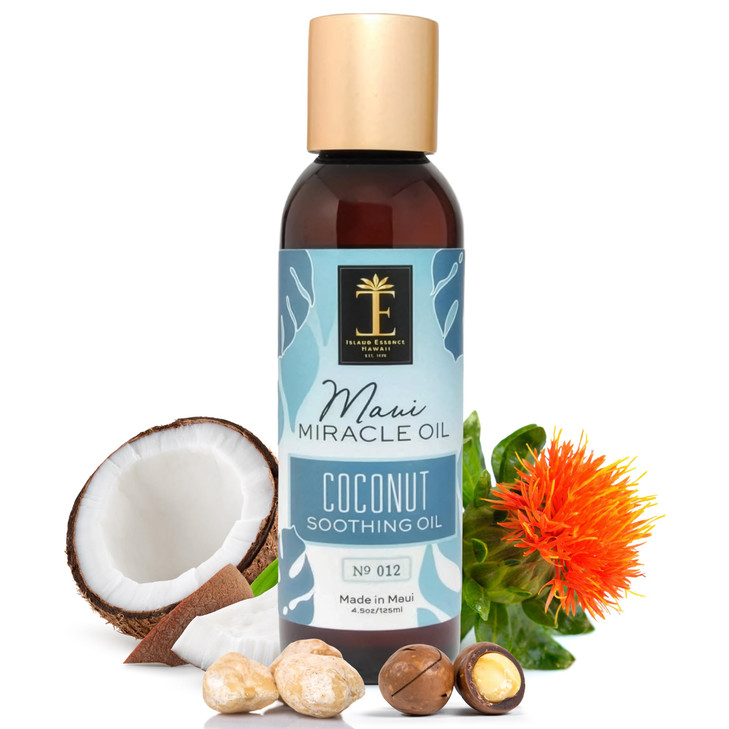 Island Essence Coconut Soothing Oil Hawaiian Oil Blend With Organic Coconut Oil For Skin And Hair Made In Maui 4.5 Oz Bottle For Body