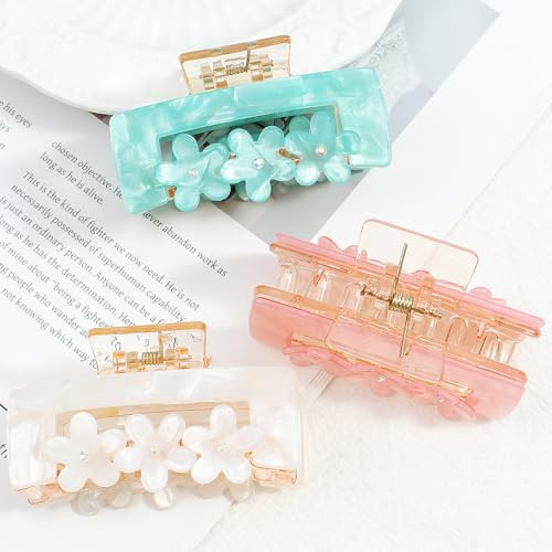 Jayongnee clip Large Hair Claw Clips for Women, Hair Clips for Thick Hair, French Design Hair Claw with Flower Rhinestone and Crystal for Long Hair M