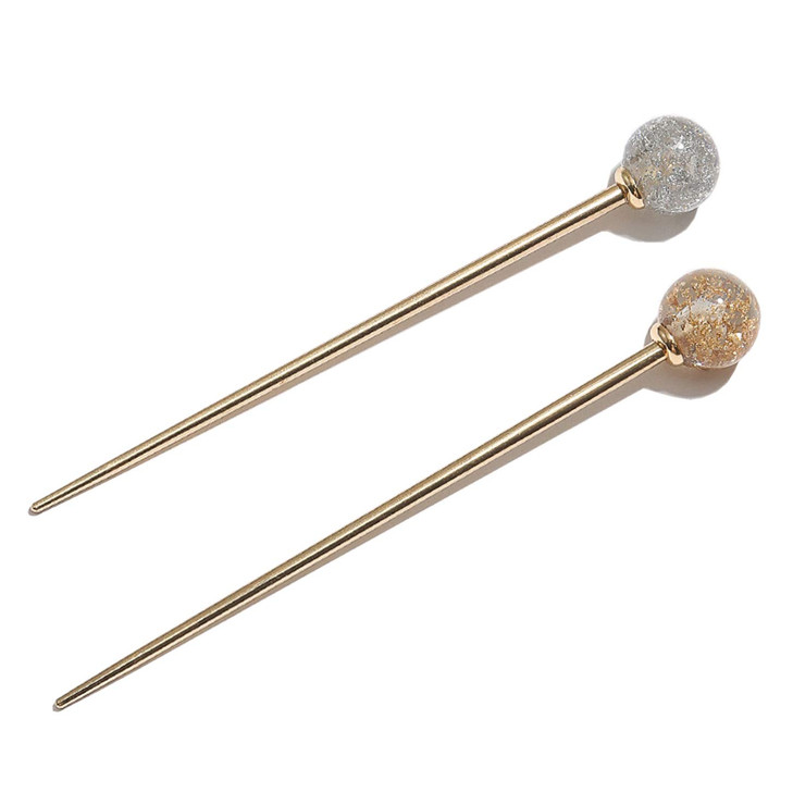 2Pcs Simple Elegant Round Ball Metal Hair Stick Fork Chignon Pin Lollipop Shape Decorative Hairpin Chopsticks Hair Jewelry For Women Lady