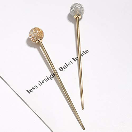 2Pcs Simple Elegant Round Ball Metal Hair Stick Fork Chignon Pin Lollipop Shape Decorative Hairpin Chopsticks Hair Jewelry For Women Lady