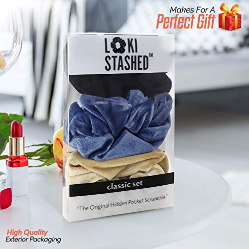Lokistashed 3 Pack Velvet Hair Tie Scrunchies For Girls And Women The Original Hidden Pocket Scrunchie With Zipper Pocket Storage