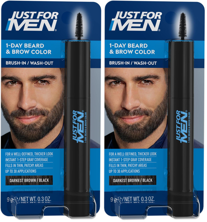 Just for Men 1-Day Beard & Brow Color, Temporary Color for Beard and Eyebrows, For a Fuller, Well-Defined Look, Up to 30 Applications, Darkest Brown/