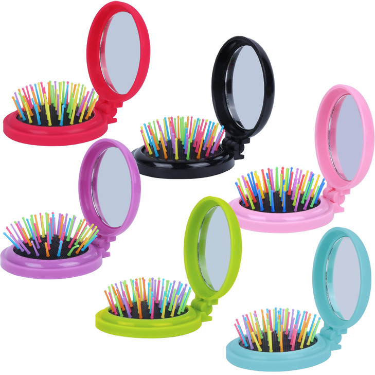 Happy Trees 6 Pcs Round Travel Hair Brush With Mirror Folding Pocket Hair Brush Mini Hair Comb With Makeup Mirror For Travel Set Of 6 Dark