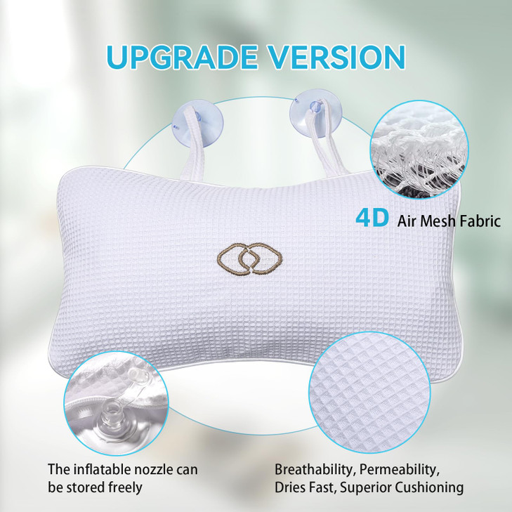 Yuet Anti Slip Non Slip Bathtub Pillow Home Spa Bath Inflatable Cushion Head Neck Back Shoulders Rest Relax Suction Cup Bathroom Support For