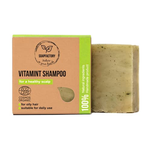 SoapFactory Organic Solid Shampoo Bar with Rosemary Oil, Hair Soap for a healthy Scalp, 100% Natural Certified, Vegan, Handmade, Plastic free, 3 ounc