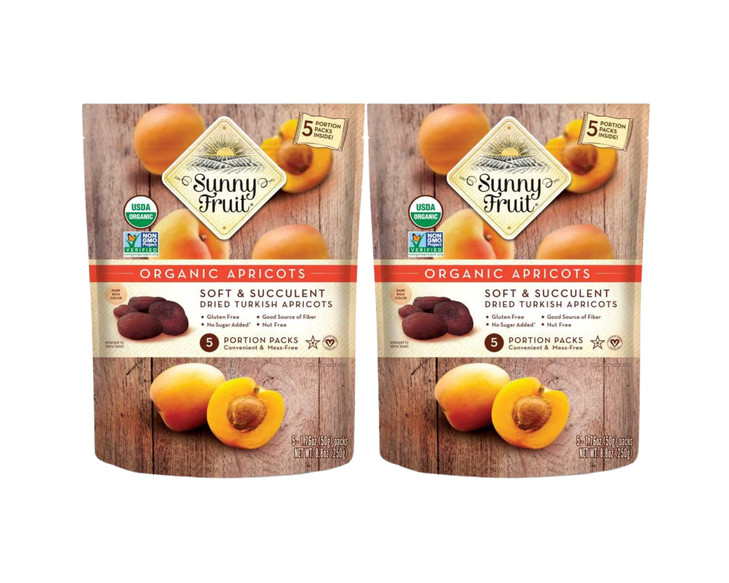 Organic Turkish Dried Apricots Sunny Fruit 2 Bags 5 Portion Packs Per Bag No Added Sugars Sulfurs Or Preservatives Non Gmo Vegan And Halal