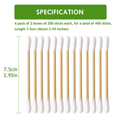 Cibutyful Cotton Swabs 400 Count Double Round Tips Cotton Swabs With Strong Wooden Sticks Ear Swabs Cotton Sticks With 3.0 Inch Bamboo Stick