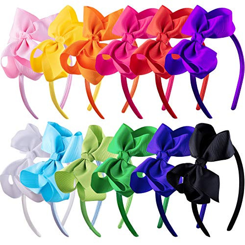 Siquk 12 Pcs Bow Headbands For Girls Headband With Ribbon Bow
