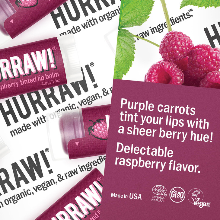 Hurraw Raspberry Tinted Black Cherry Tinted Hazelnut Tinted Lip Balms 3 Pack Bundle Organic Vegan Cruelty And Gluten Free. Made In Usa