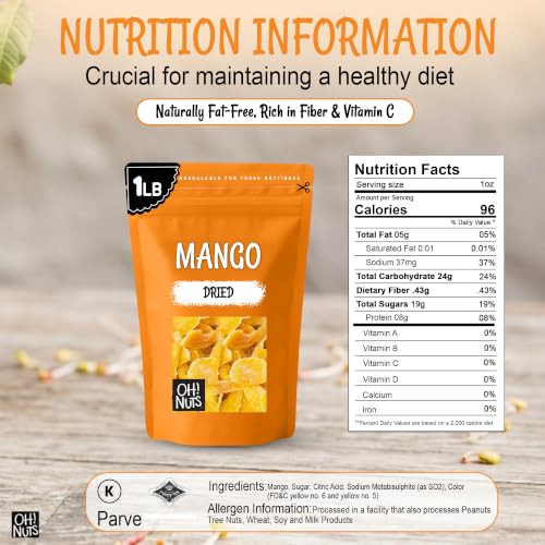 Oh Nuts Dried Mango Slices Dehydrated Bulk 1 Lb Bag