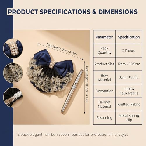 2Pcs Professional Hair Bun Cover Net Snood Hairnet Bowknot With Fan Shaped Lace Pearl Crystal Decoration Barrette Hair Clip Hair Accessories