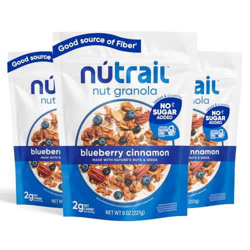 Nutrail Nut Granola Cereal Blueberry Cinnamon No Sugar Added Gluten Free Grain Free Keto Low Carb Healthy Breakfast Cereal 8 Oz. 3 Count