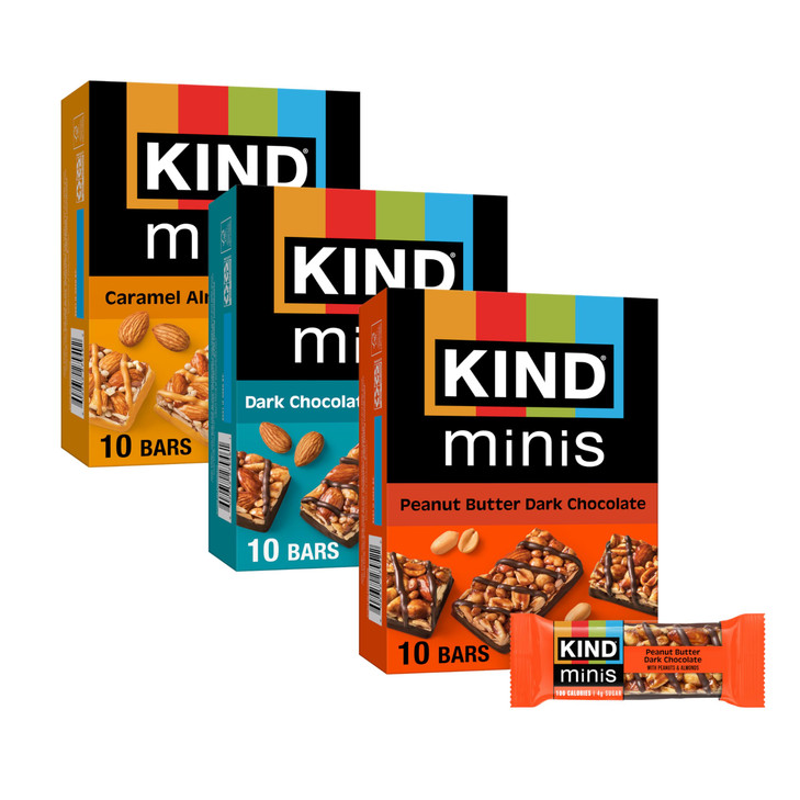 Kind Mini Snack Bars Variety Pack Gluten Free Low Sugar Low Calorie Snacks Dark Chocolate Nuts And Sea Salt Peanut Butter Dark Chocolate
