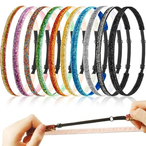 10 Pcs Glitter Non Slip Running Headbands Elastic Girls Sports Velvet Sparkly Fabric Stretchy Shiny Headbands Pack Workout Fashion Hair