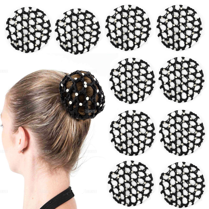 Auear Hair Accessory 10 Pack Handmade Crochet Bun Cover Snood Hair Net With Pearls Decor Elastic Hair Net For Ballet Dance Skating 10Cm In