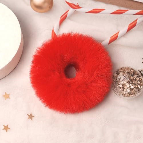 Furling Pompoms 2Pcs Pack Furry Faux Fur Hair Scrunchies Artificial Fur Hair Bobbles Elastic Hair Band Rope Wristband Ponytail Accessories