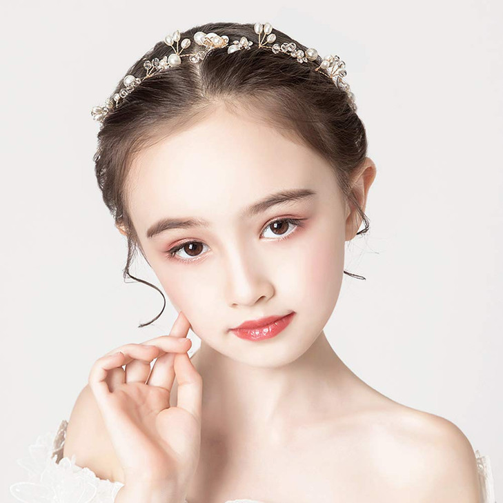 Princess Headpiece White Flower Headband Pearl Hair Dress For Girl And Flower Girls Cute Bridal Wedding Hair Band