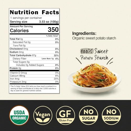 Premium Korean Organic Glass Noodles 12 Pack 42Oz Gluten Free Sugar Free Sweet Potato Vermicelli Vegan And No Sodium Low Calorie Rice And
