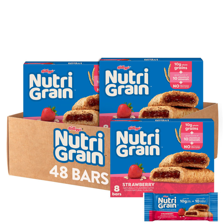 Nutri Grain Breakfast Bars Made With 10G Whole Grains Kids Snacks Strawberry 6 Boxes 48 Bars