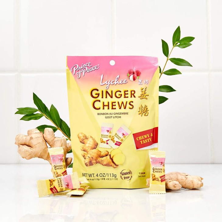Prince Of Peace Chews With Lychee 4 Oz. Candied Ginger Flavored Candy Lychee Ginger Chews