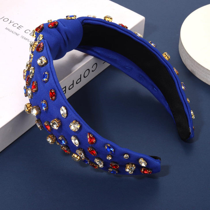 NVENF Rhinestone Knotted Headbands for Women, Crystal Beaded Jeweled Headbands, Top Knot Hairbands Womens Fashion Hairbands Summer Hair Accessories