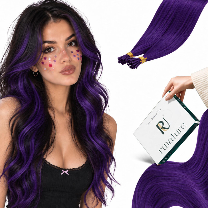 Runature I Tip Hair Extensions Human Hair Purple 14 Inch 20G 25S