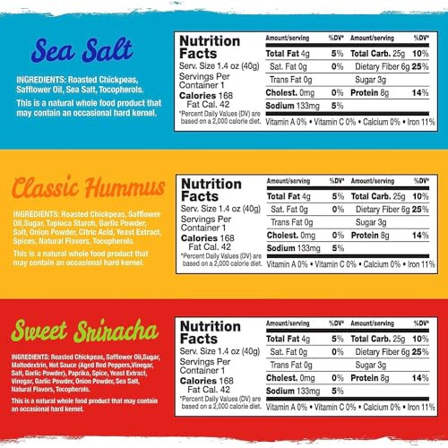 The Good Bean Crunchy Chickpeas Variety Pack 10 Pack 1.4 Oz Packet Sweet Sriracha Sea Salt And Classic Hummus Roasted Chickpea Beans Vegan