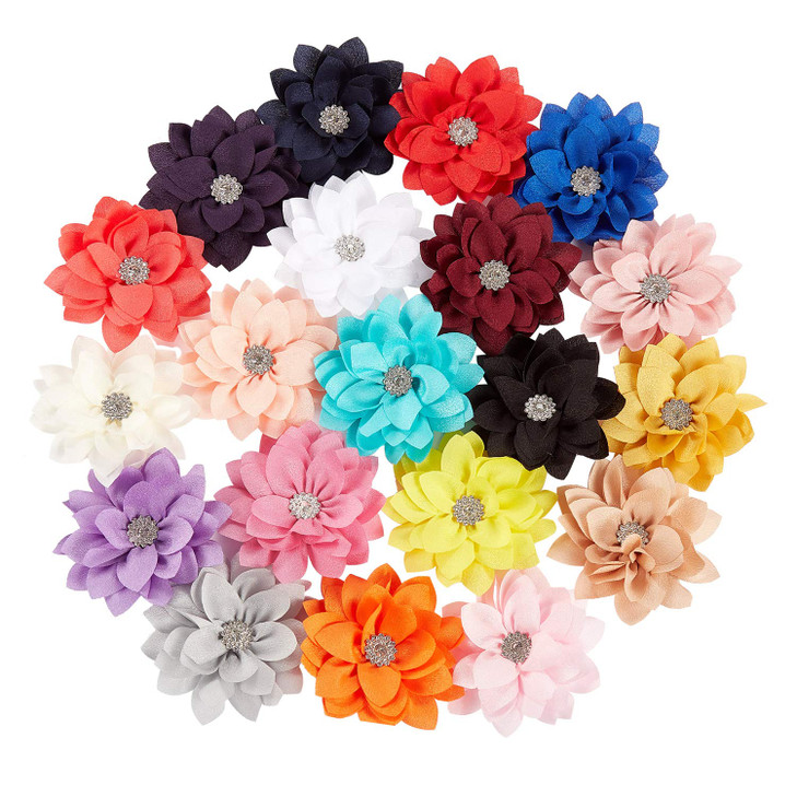 Insowni 20 Pack Large Chiffon Flower Alligator Hair Clips Big Fabric Lotus Flower Hair Barrettes With Rhinestone Clothes Brooch Pins Floral