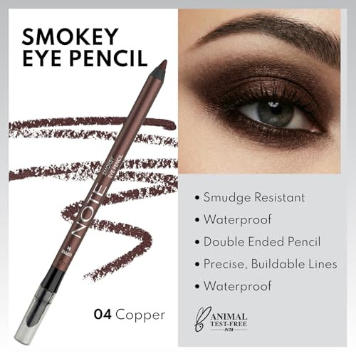Note Cosmetique Smokey Eye Pencil Waterproof Eyeliner Pencil Smudge Resistant Eye Liner Pencils With Foam Tip 04 Copper 0.04 Oz