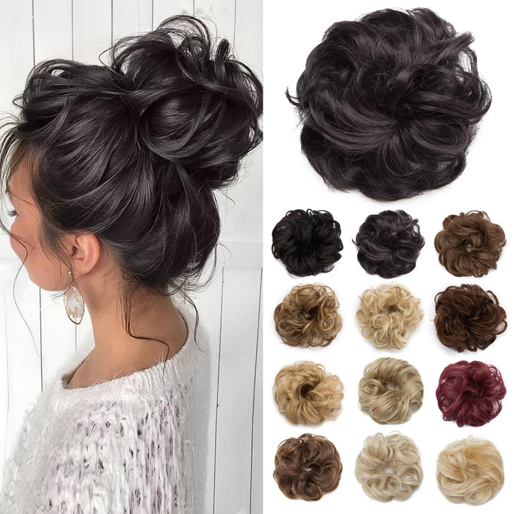 Benehair Messy Bun Hair Piece Scrunchy Updo Hair Pieces For Women Fluffy Wavy Hair Bun Scrunchies Donut Hairpiece Synthetic Chignons With