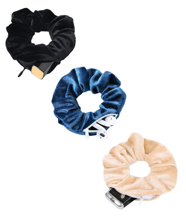 Bsekt Zipper Scrunchies Pocket Scrunchie Secret And Hidden Velvet Hair Ties Bracelet Compatible With Apple Airpods 2 And 1 Key Money