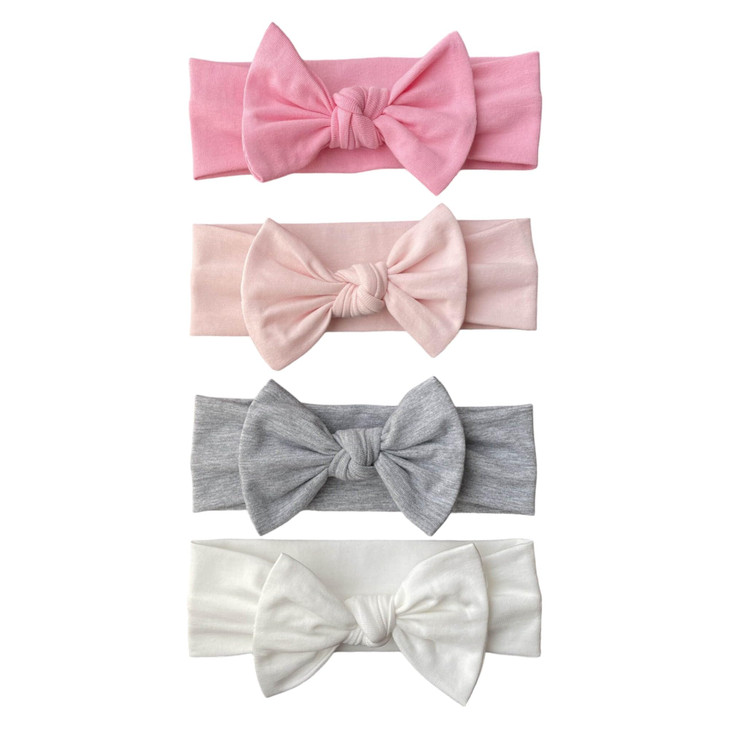 Babygiz Baby Girl Headbands Infant Toddler Cotton Handmade Hairbands With Bows Child Hair Accessories Soft White Gray Pink Powder Pink