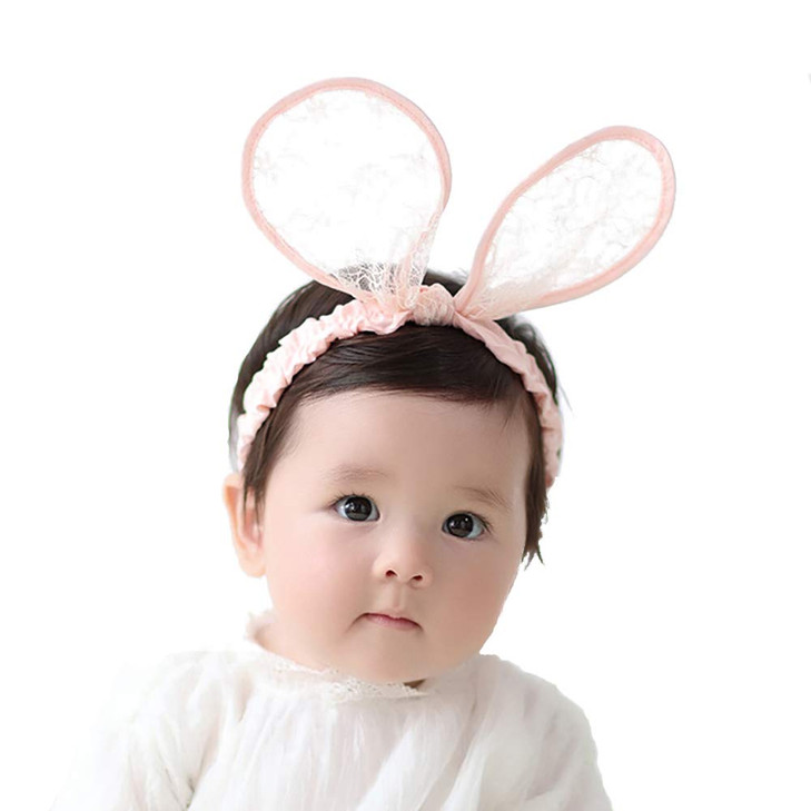 2 Pack Easter Bunny Headbands Rabbit Ears Lace Elastic Bow Cute Stretch Hairbands For Baby Girls Newborn Toddler And Children 2 Colors