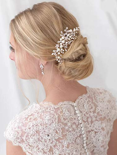 Insowni 28 Pack Silver Flower Pearl Wedding Bridal Hair Side Combs Plus U Shaped Hair Pins Clips Rhinestone Crystal Decorative Accessories