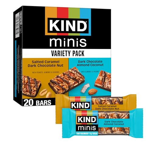 Kind Mini Snack Bars Variety Pack Gluten Free Low Sugar Low Calorie Snacks Salted Caramel Dark Chocolate Nut Dark Chocolate Almond Coconut