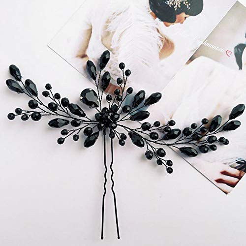 Aimimier Bridal Black Crystal Hair Pins Classical Wedding Back Comb Prom Party Festival Hair Accessories For Women And Girls
