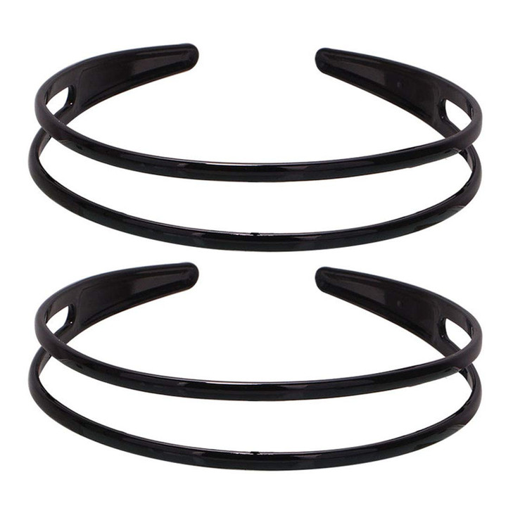 Set Of 2 Women Bright Black Wide Edged Headband Hair Hoop Plastic Hollow Stripe Hard Headwear Hairband Black Double Rows