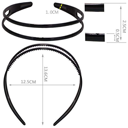 Set Of 2 Women Bright Black Wide Edged Headband Hair Hoop Plastic Hollow Stripe Hard Headwear Hairband Black Double Rows