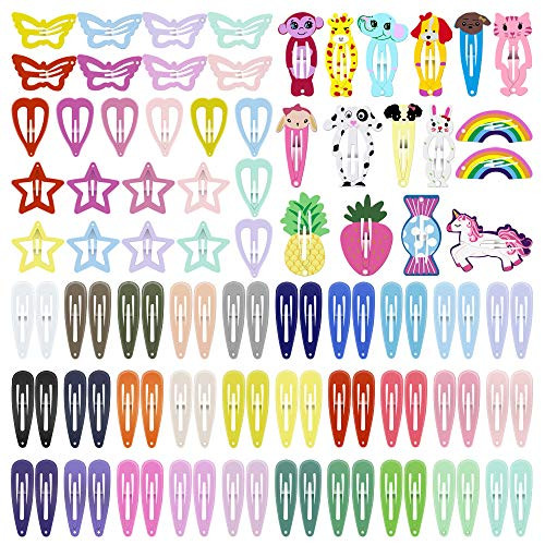 Ecady Hair Clips Colorful Hair Barrette Metal Cute Snap Hair Clips For Girls Toddlers Kids 2 Inch 100Pcs
