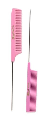 Krest Pintail Combs Weaving Foiling Fine Tooth Rattail Hair Cutting Comb Colors 2 Pc. Pink