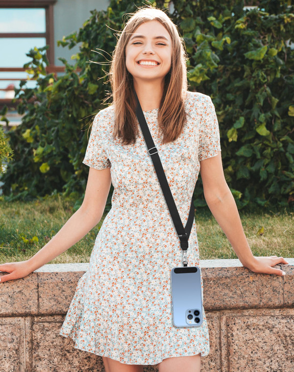 SHANSHUI Phone Lanyard, 2 Pack Elliptic Tether Tab Nylon Crossbody Lanyard for Cell Phone, Fit for iPhone & All Smartphones (Black, Grey)