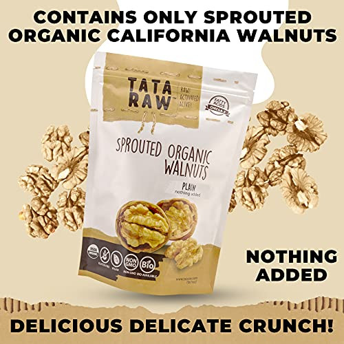 Tata Raw Sprouted Organic Walnuts Plain. Nothing Added 1 Lb. Soaked And Air Dried Super Quality. Raw. Alive. Activated. Fresh