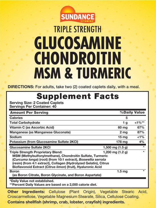 Sundance Glucosamine Chondroitin with MSM and Turmeric | 80 Caplets | Triple Strength Formula | Non-GMO and Gluten Free Supplement