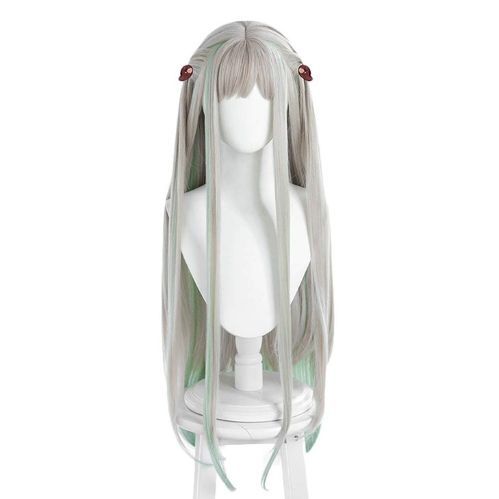Jcvcx Anime Yashiro Nene Wig Gray Mixed Light Green Long Straight Party Hair Cosplay Props Halloween