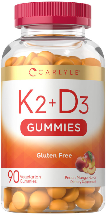Carlyle Vitamin D3 K2 Gummies | 90 Count | 5,000 IU of D3 + 100 mcg MK7 | Peach Mango Flavor | Vegetarian, Non-GMO, and Gluten Free Supplement