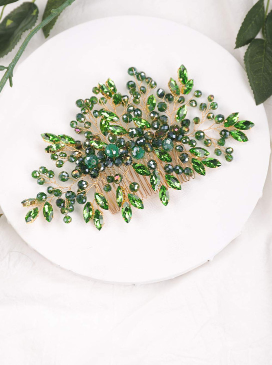 Aimimier Bridal Emerald Hair Comb Green Crystal Hair Piece Wedding Hair Accessories For Women And Girls Green