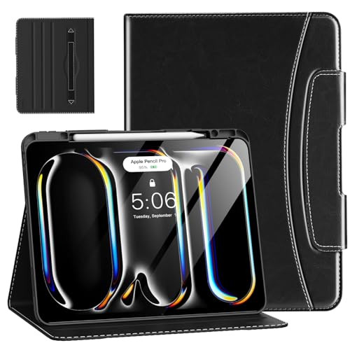 MoKo for iPad Pro 13-Inch Case (M5/M4) 2025/2024 with Pencil Holder & Pocket, Built-in Hand Strap, Multi-Angle Viewing, Premium PU Leather Folio Cove