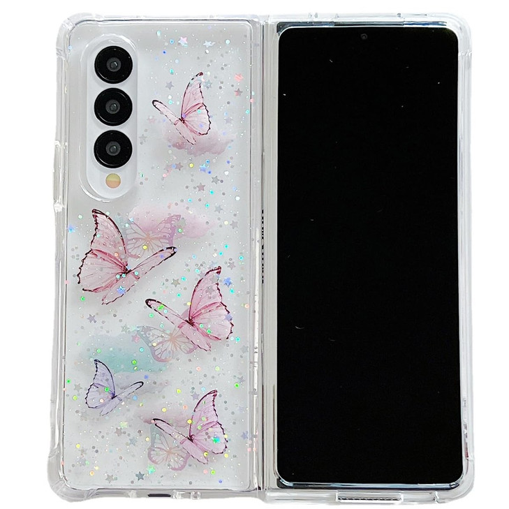 Changjia for Samsung Galaxy Z Fold 6 5G Clear Glitter Butterfly Case, Cute Bling Sparkle Shiny Soft Silicone TPU Bumper Shockproof Women Girls Slim P