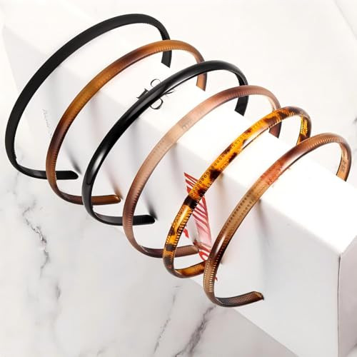 Willbond 6 Plastic Thin Headbands Multi Color Classic